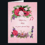 Wife Birthday Gorgeous Roses<br><div class="desc">This birthday card for a wife has beautiful roses in full bloom. The pink background has pale pink roses showing through. A gorgeous, traditional birthday card that will give real joy.</div>