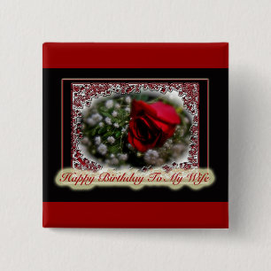 Wife Birthday Rose & Baby's Breath 2 Inch Square Button