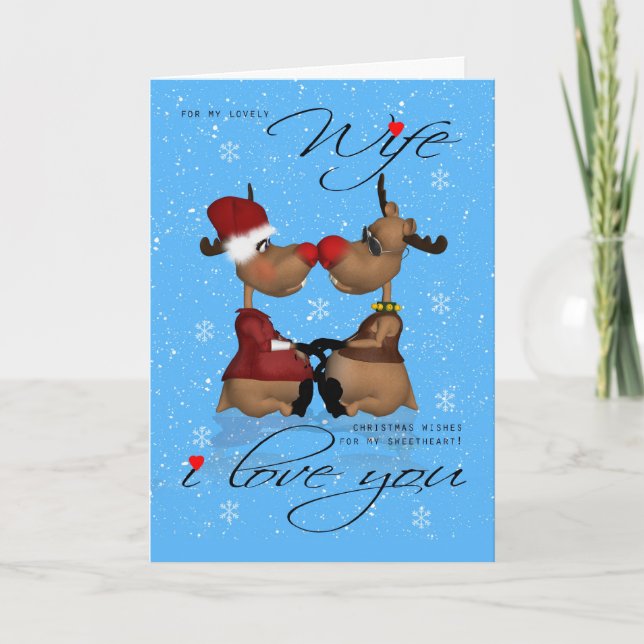 Wife Christmas Greeting Card With Reindeer (Front)