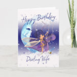 Wife Cute Birthday card, purple dragon with fairy Card<br><div class="desc">Wife Cute Birthday card,  purple dragon with fairy and moon</div>