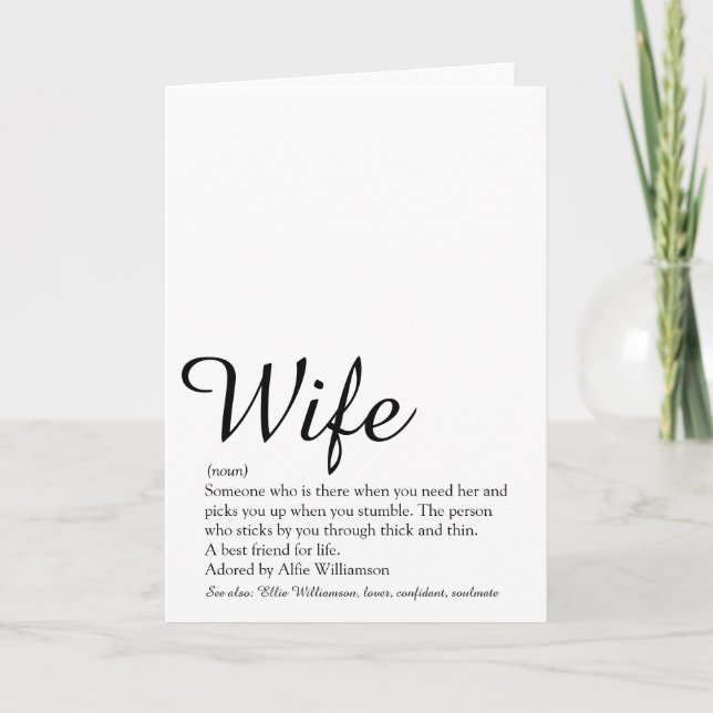 Wife Definition Chic Script Black and White Card (Front)