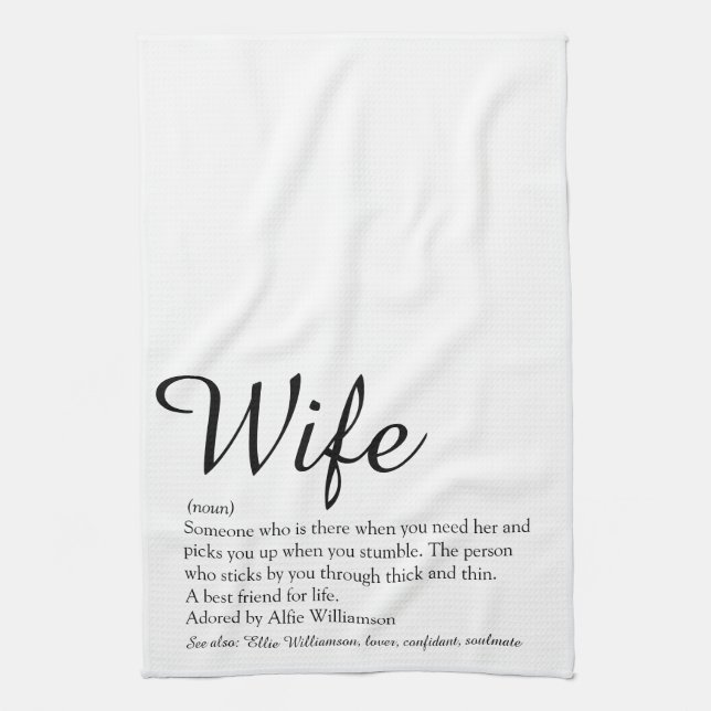 Wife Definition Chic Script Black and White Fun Kitchen Towel (Vertical)