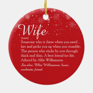 Wife Definition Chic Script Snowflakes Christmas Ceramic Ornament