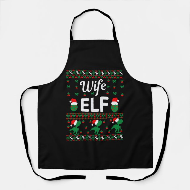 wife elf christmas ugly sweater apron (Front)