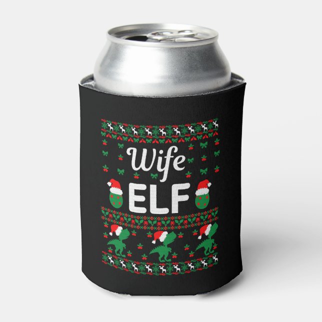 wife elf christmas ugly sweater can cooler (Can Front)