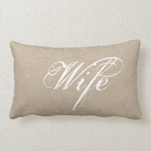 Wife faux linen burlap rustic chic jute wedding lumbar pillow