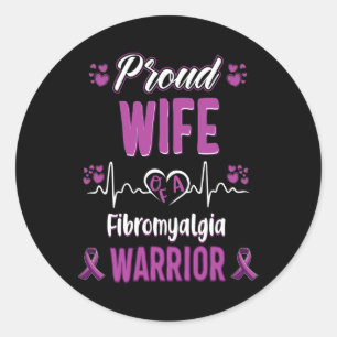 Wife Fibromyalgia Warrior Awareness Ribbon Purple Classic Round Sticker