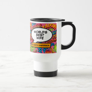 Wife Fun Modern Retro Comic Book Pop Art Pink Travel Mug