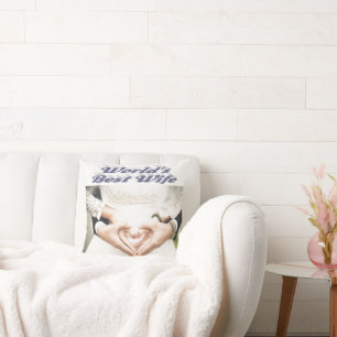 Wife grey text photo throw pillow