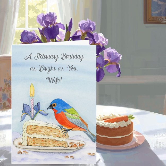 Wife Happy February Birthday Painted Bunting Card (Creator Uploaded)