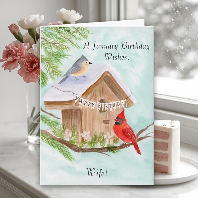 Wife Happy January Birthday Birds Card (Creator Uploaded)