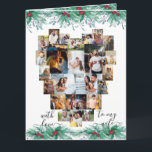 Wife Heart Photo Collage Holly Mistletoe Christmas Card<br><div class="desc">Photo Christmas Card for your wife with love heart shaped photo collage which holds 24 of your favourite photos. The card is bordered with watercolor holly and mistletoe garlands and lettered with elegant handwritten script typography. The photo template is set up for you to add your pictures - add the...</div>