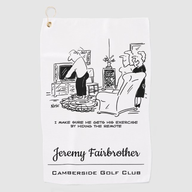 Wife Hides the TV Remote Control Golf Towel (Front)