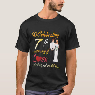 Wife Husband Celebrating 7th Anniversary Of Love W T-Shirt