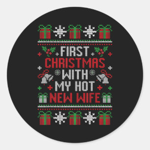Wife Husband First Christmas Just Married Christma Classic Round Sticker