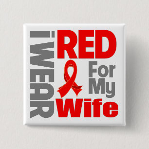 Wife - I Wear Red Ribbon 2 Inch Square Button