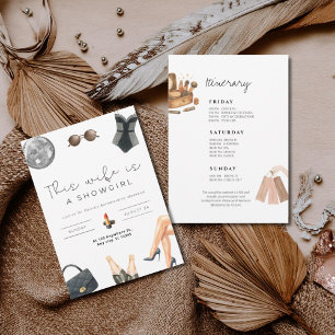 Wife is a showgirl bachelorette weekend itinerary  invitation