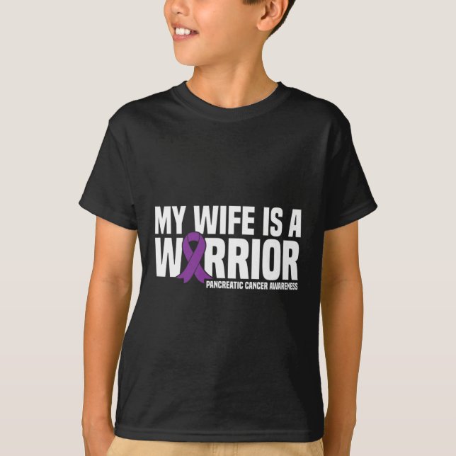 Wife is a Warrior Purple Ribbon Pancreatic Cancer  T-Shirt (Front)