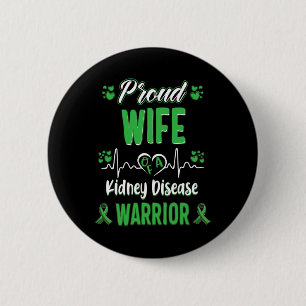 Wife Kidney Disease Warrior Awareness Ribbon Green 2 Inch Round Button