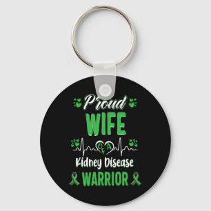 Wife Kidney Disease Warrior Awareness Ribbon Green Keychain