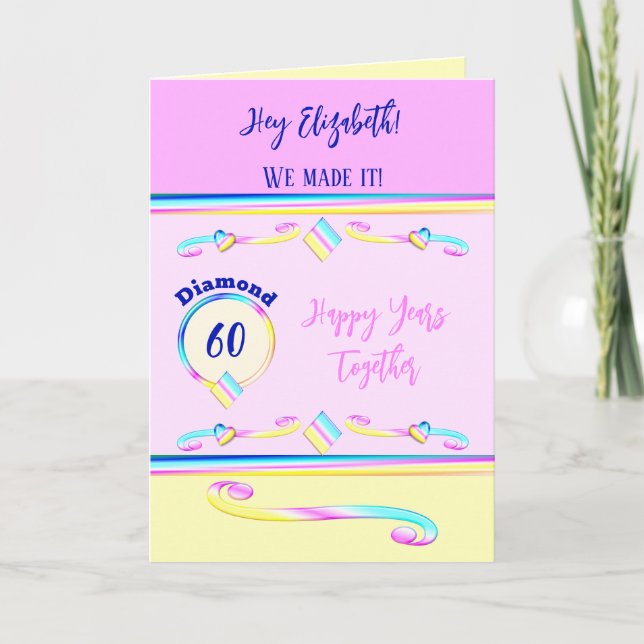 Wife love you diamond 60th anniversary blue card (Front)