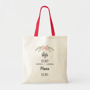 Wife & Mama Custom Floral Family Title with Est Tote Bag