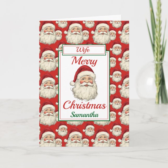 Wife Merry Christmas Santa Holiday Card (Front)