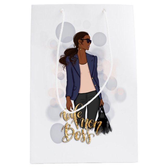 Wife Mom Boss | African American Lady Boss Medium Gift Bag (Front)