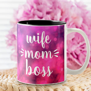 Wife Mom Boss Babe Script Typography Bold Hot Pink Two-Tone Coffee Mug