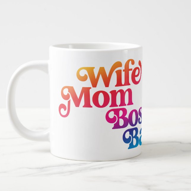 Wife Mom Boss Badass Cute Funny Mom Humour Colourf Large Coffee Mug (Left)