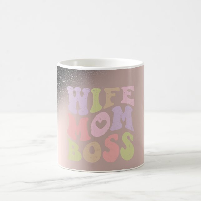 Wife Mom Boss Black Glitter Ombre Rose Gold  Coffee Mug (Center)