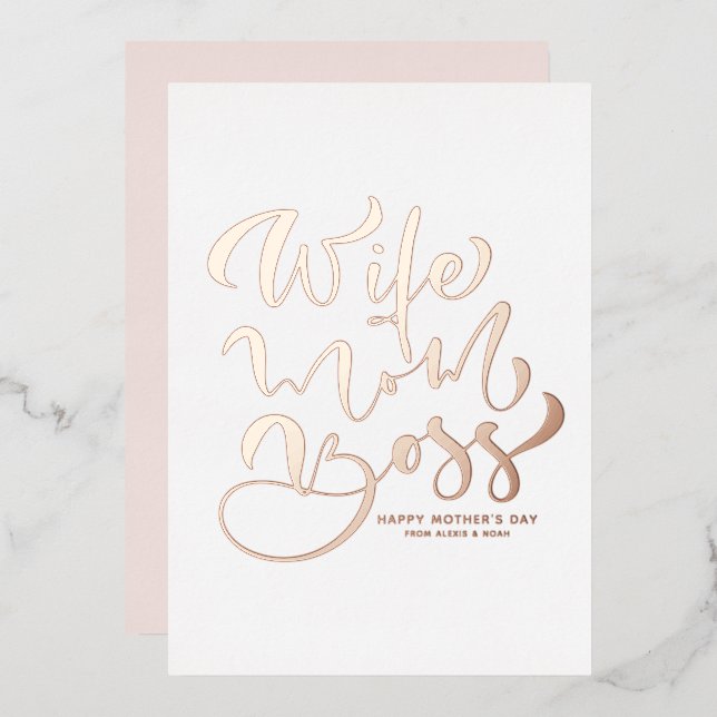 Wife Mom Boss Calligraphy Mother's Day Rose Gold (Front/Back)