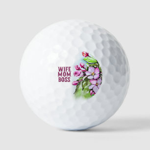Wife Mom Boss, Pink Flowers Golf Balls