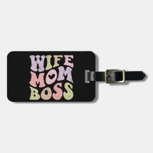 Wife Mom Boss Retro Groovy Mother's day Black Luggage Tag