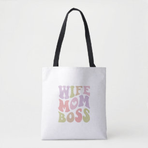Wife Mom Boss Retro Script Groovy Mother's day  Tote Bag