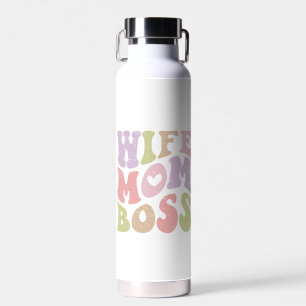 Wife Mom Boss Retro Script Groovy Mother's day Water Bottle