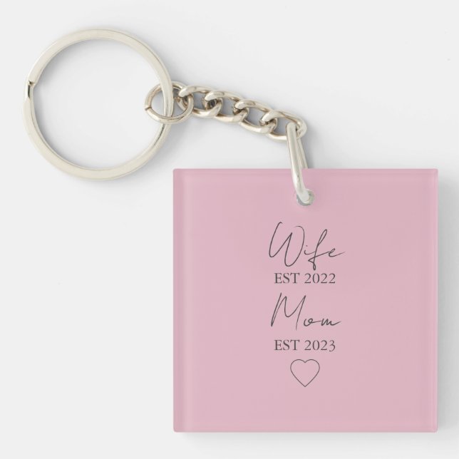 Wife & Mom Est. – Minimalist Valentine Gift Keychain (Front)