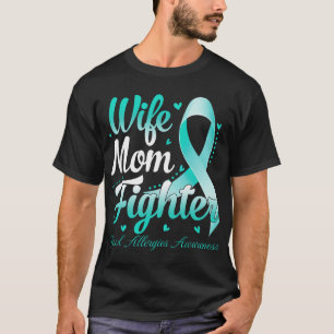 Wife Mom Fighter Food Allergies Awareness Teal Rib T-Shirt