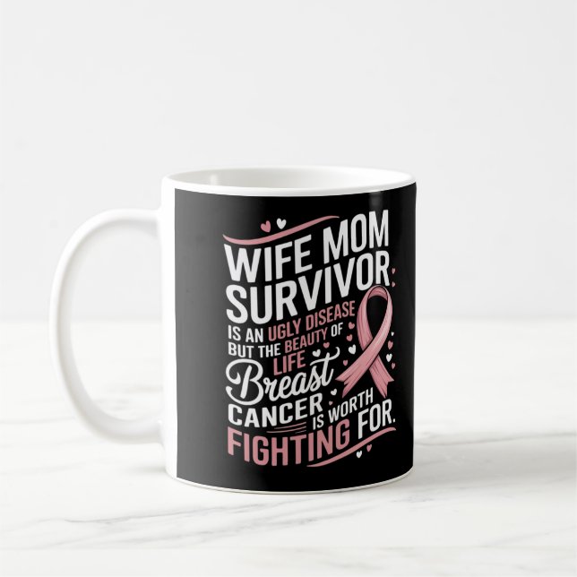 wife mom survivor breast cancer awareness design coffee mug (Left)