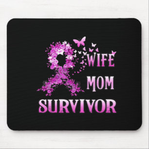Wife Mom Survivor Breast Cancer Awareness Pink Rib Mouse Pad