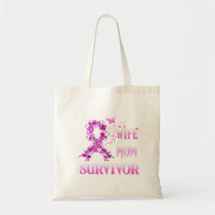 Wife Mom Survivor Breast Cancer Awareness Pink Rib Tote Bag