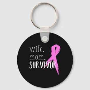 Wife Mom Survivor Design Gift For Breast Cancer Aw Keychain