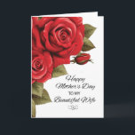 Wife Mothers Day Love and Red Roses Card<br><div class="desc">Radiating with affection, our Mother's Day card is a heartfelt tribute to the extraordinary mothers in our lives. Delicately crafted with love, it features a cascade of red roses on the front, symbolizing the beauty and grace of motherhood. Express your deep appreciation for the remarkable wife and mother she is...</div>