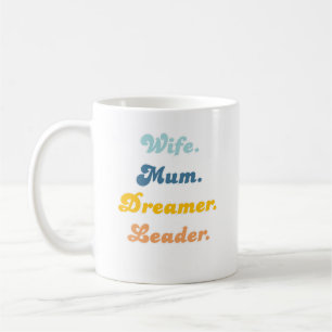 Wife Mum Dreamer Leader Groovy Retro Typography  Coffee Mug