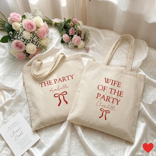 Wife Of The Party Bachelorette Red Bow Tote Bag