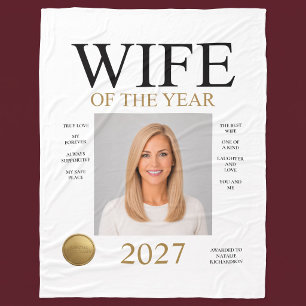 Wife Of The Year Photo (White Only) Fleece Blanket