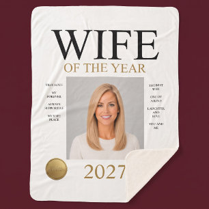 Wife Of The Year Photo (White Only) Sherpa Blanket