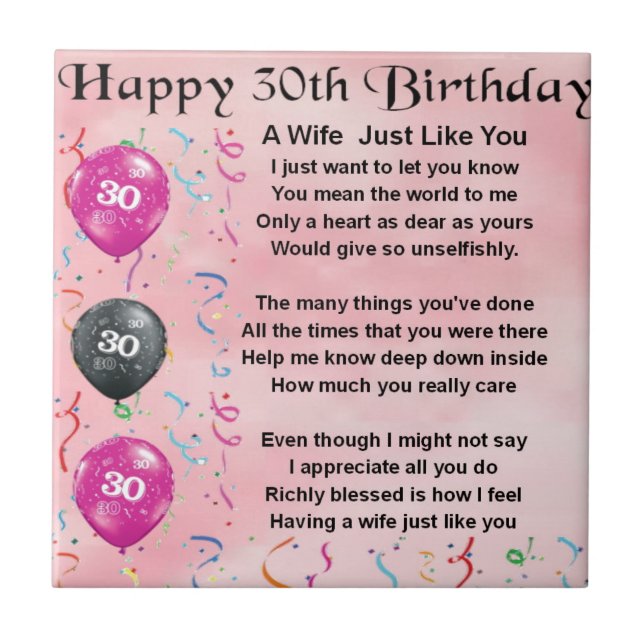 Wife Poem - 30th Birthday Tile (Front)
