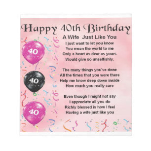 Wife poem - 40th Birthday Notepad