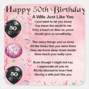 Wife Poem - 50th Birthday Square Sticker